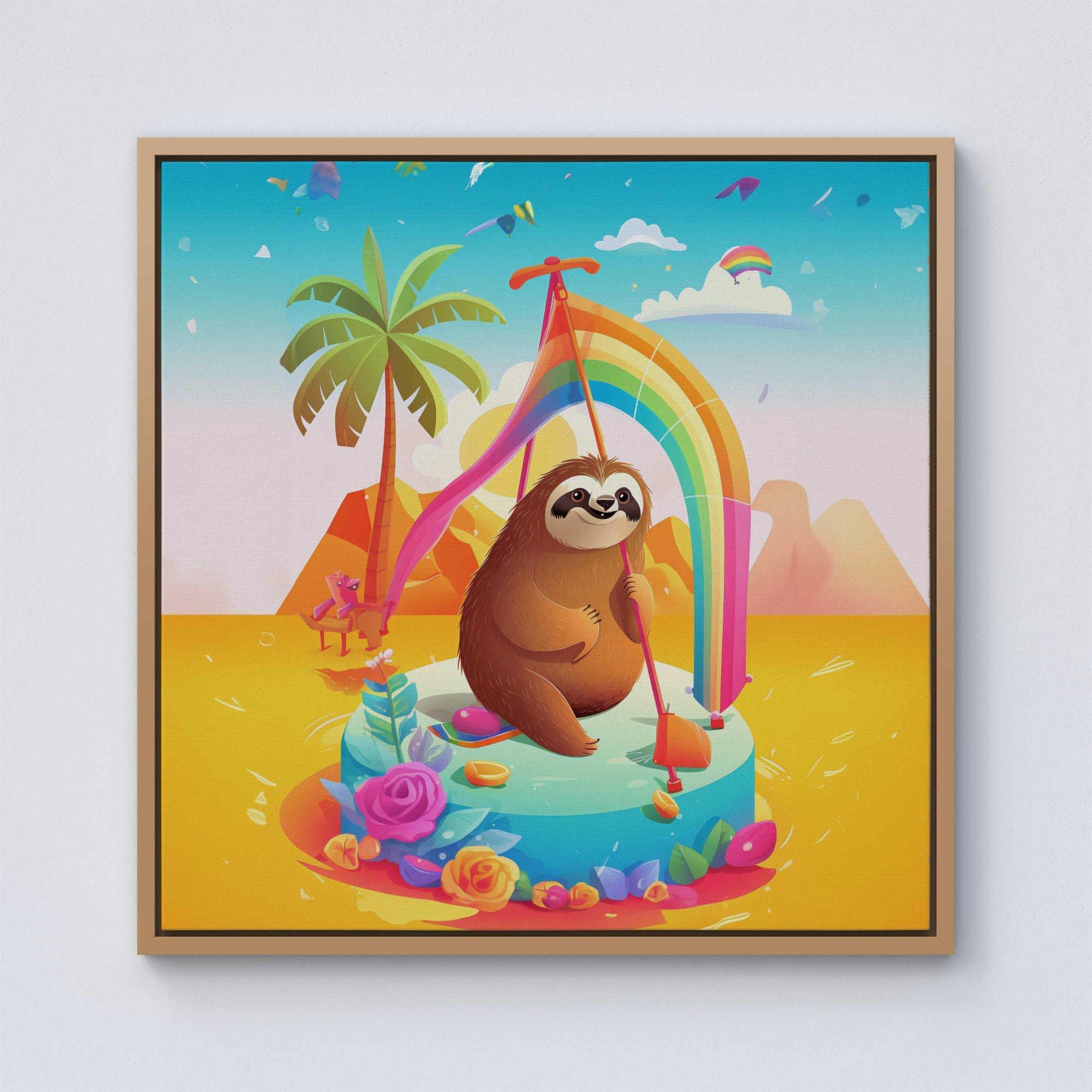 Sloth On A Beach Holiday Framed Canvas